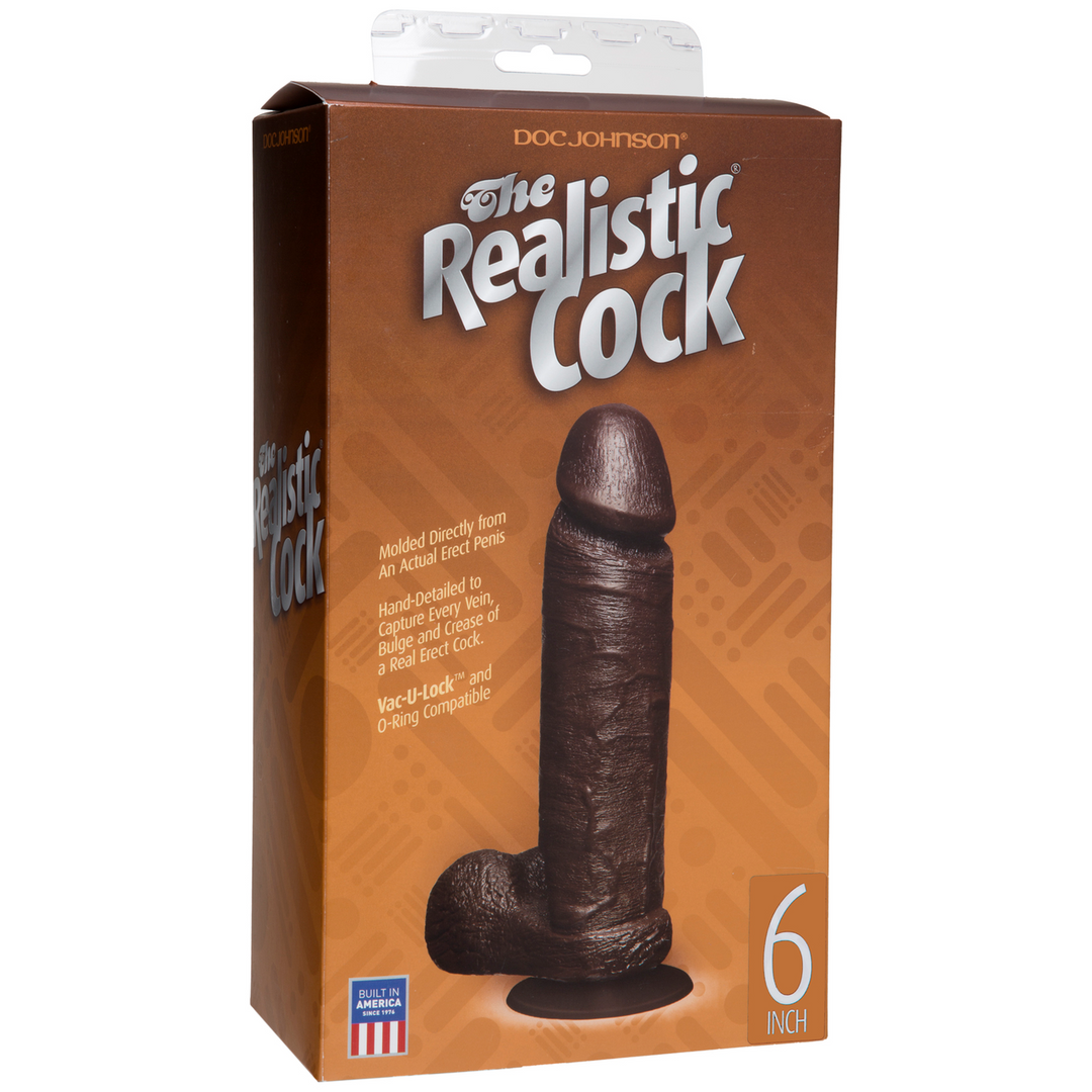 Realistische Cock met Ballen – Verwijderbare Vac-U-Lock Zuignap – 6 / 16 cm – Chocolade