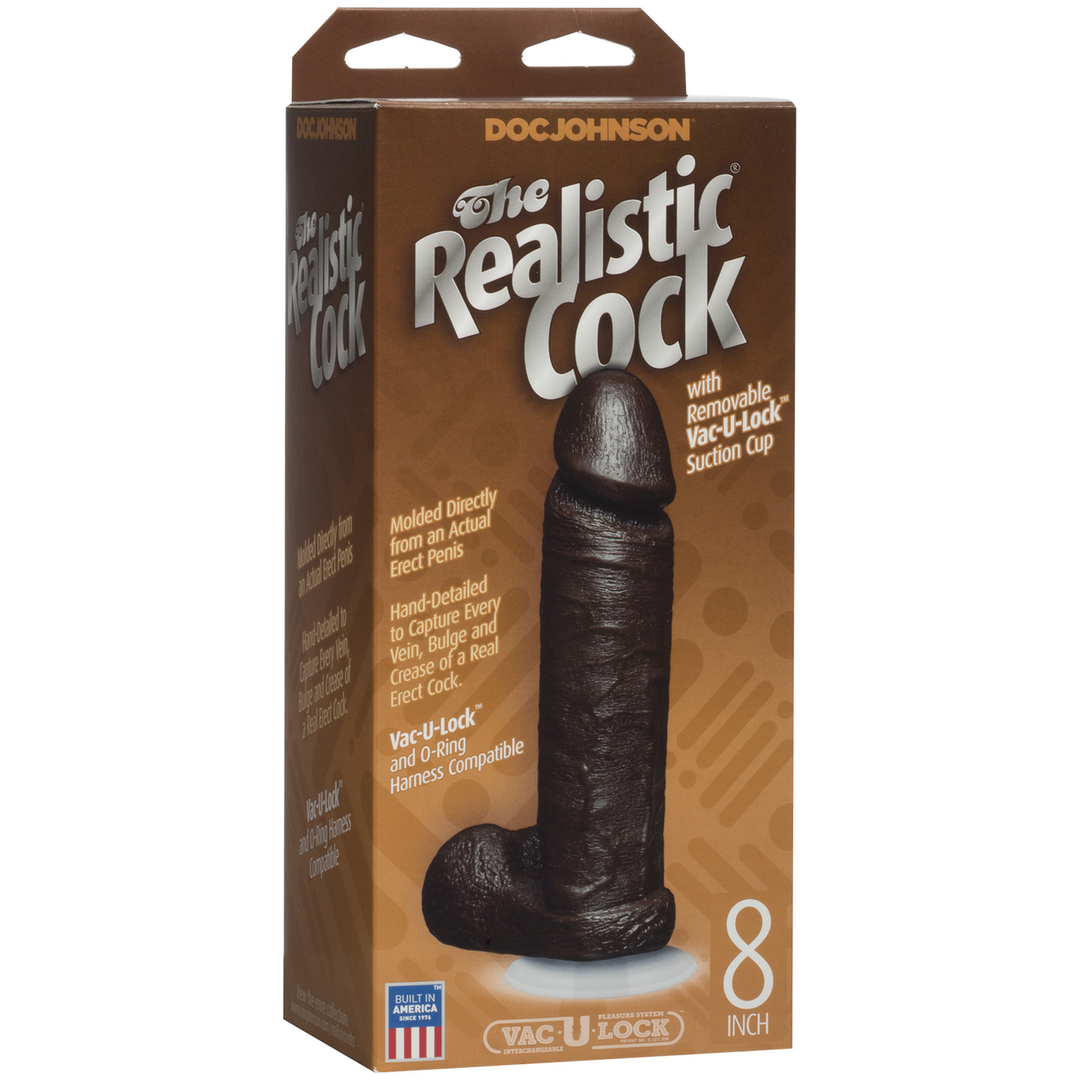 Realistische Cock met Ballen – Verwijderbare Vac-U-Lock Zuignap – 8 / 20 cm – Chocolade