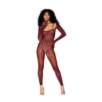 Catsuit Bodystocking en Shrug Diamond – One Size – Bruin