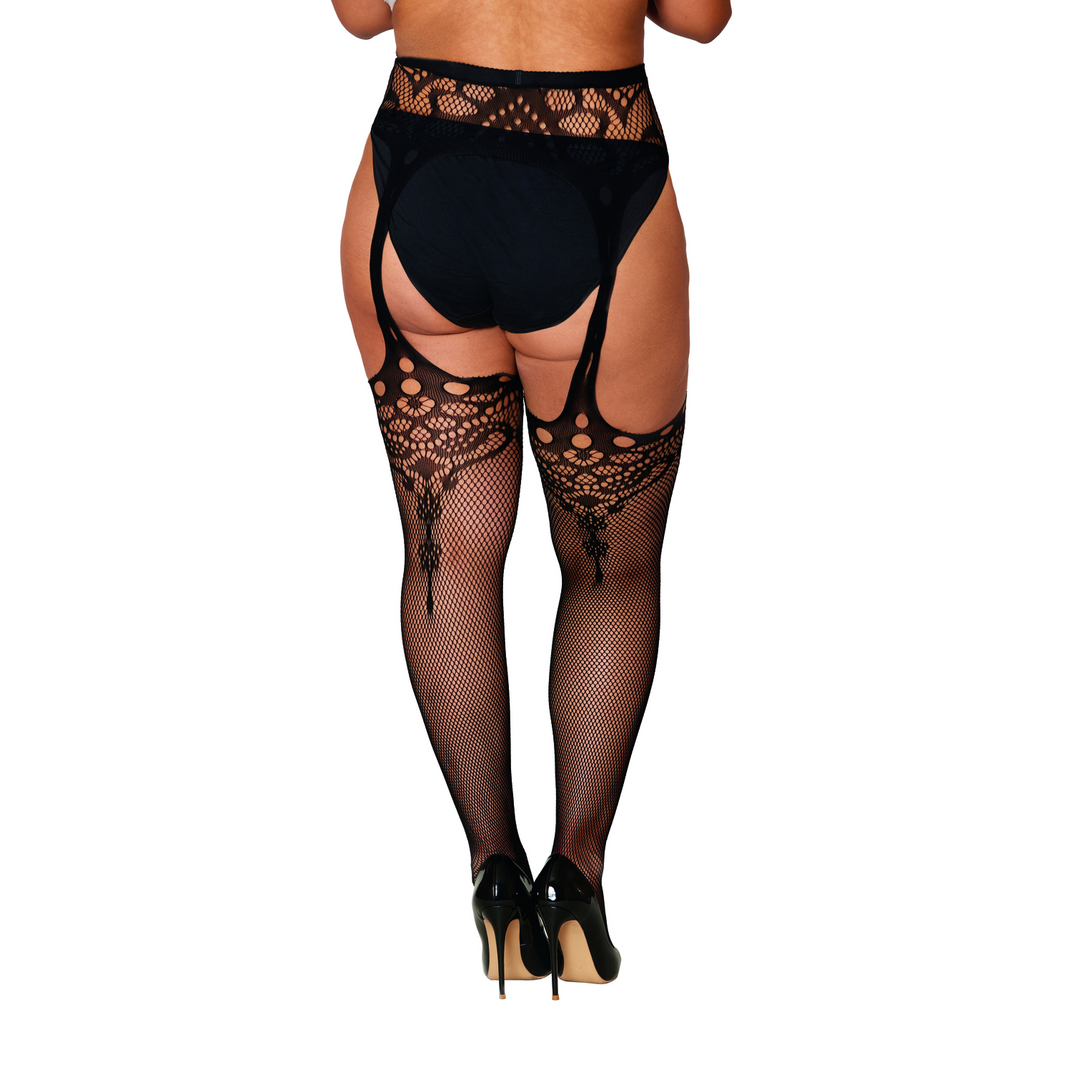 Novelty Garter Hose Diamond – Plus Size – Zwart