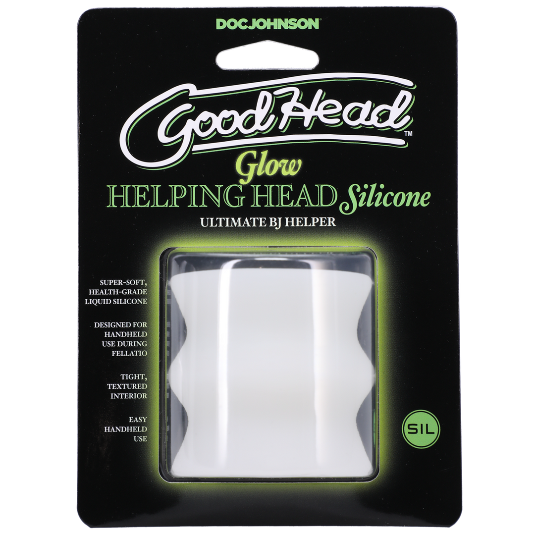 Glow Helping Head Silicone – Masturbator Sleeve – Frost / Green Glow