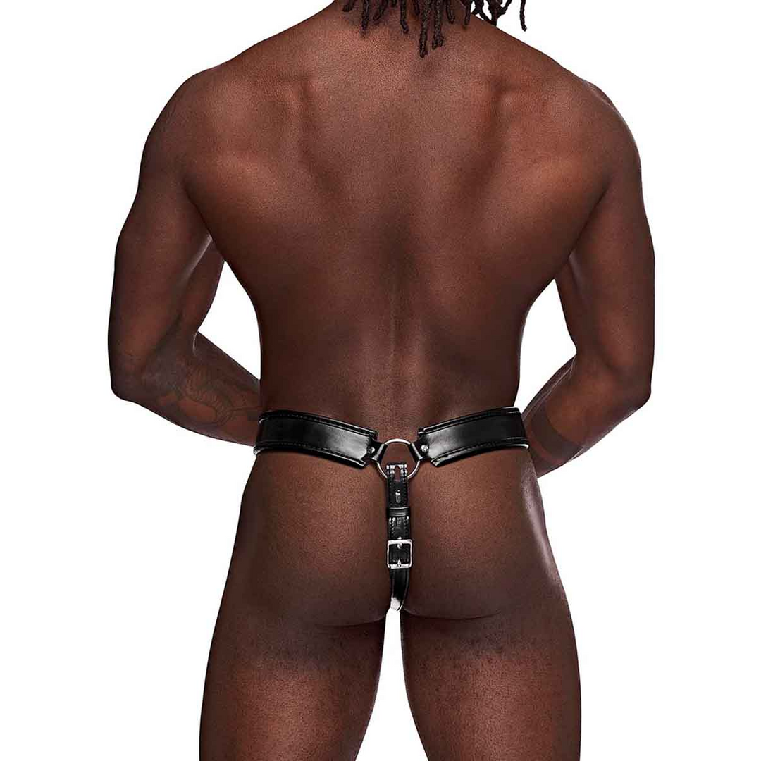 Taurus – Immitatieleren Chastity Cage Thong – One Size – Zwart