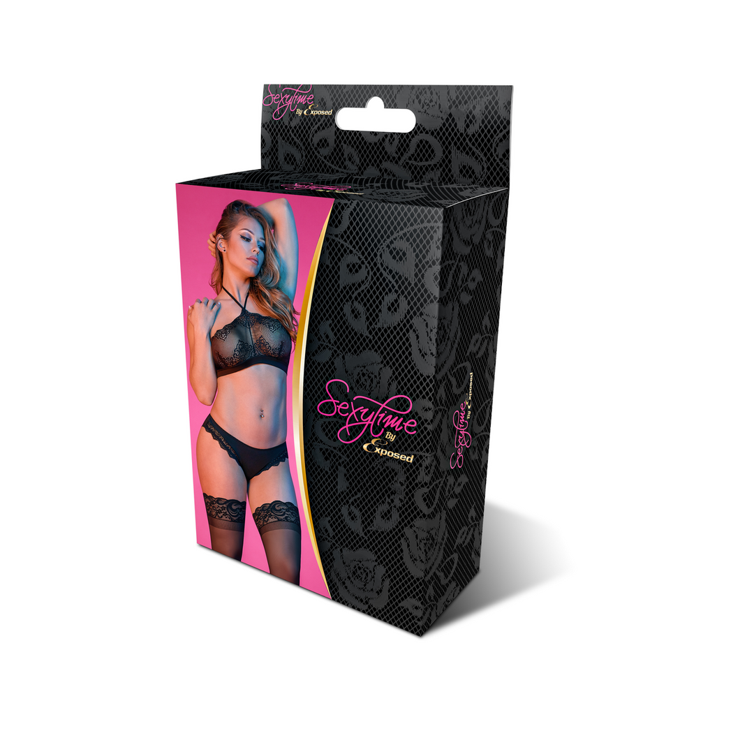 Halter Bandeaux en Panty Set – L/XL – Zwart