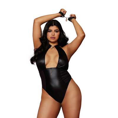 Fetish Teddy en Restraints Diamond – Plus Size – Zwart