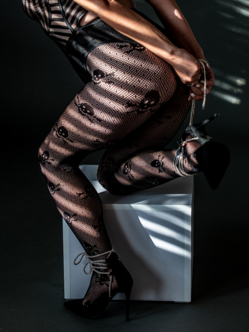 Visnet Panty – Skulls – B – Zwart