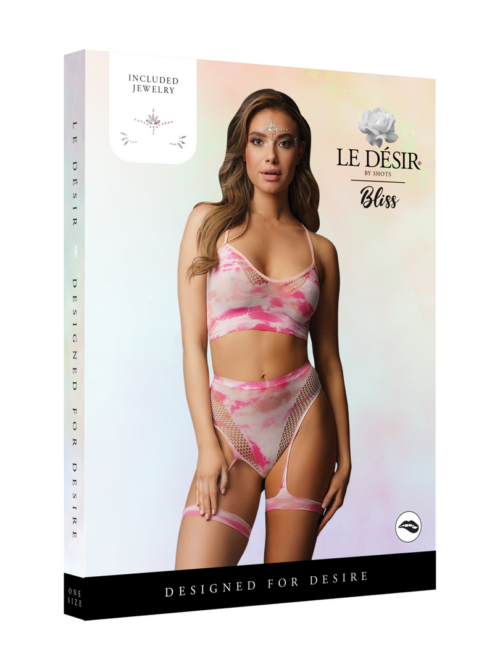 2-delige bh-set met jarretels en schitterende eye contact bling sticker – One Size – Multicolor