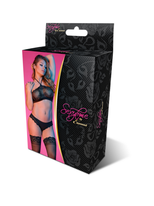 Halter Bandeaux en Panty Set – L/XL – Zwart
