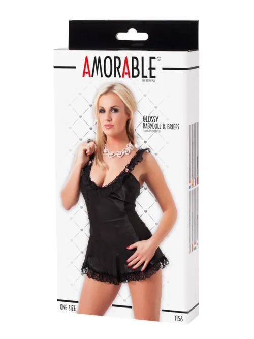 Amorable by Rimba – Babydoll met slip – One Size – Zwart