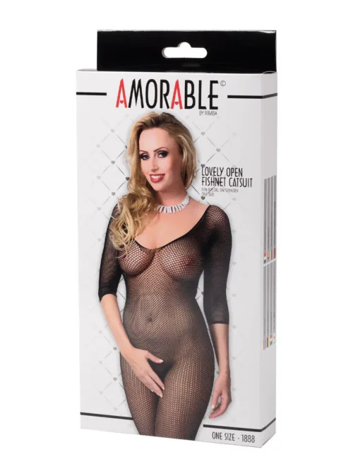 Amorable by Rimba – Open Visnet Catsuit – One Size – Zwart