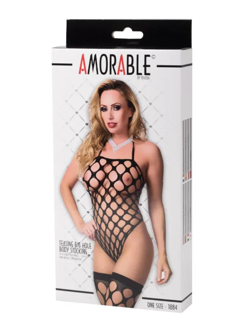 Amorable by Rimba – Bodystocking met Kousen – One Size – Zwart