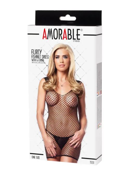 Amorable by Rimba – Visnet Jurk – One Size – Zwart