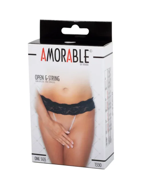 Amorable by Rimba – G-string met parels – One Size – Zwart