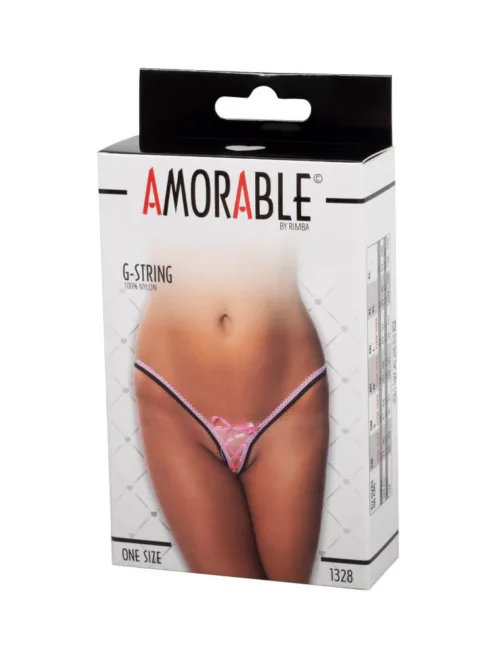 Amorable by Rimba – G-string met veter – One Size – Zwart / Roze