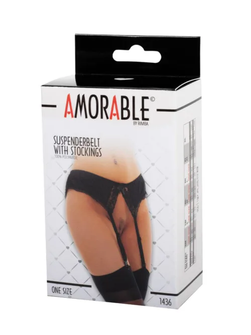 Amorable by Rimba – Jarretelgordel met Kousen – One Size – Zwart