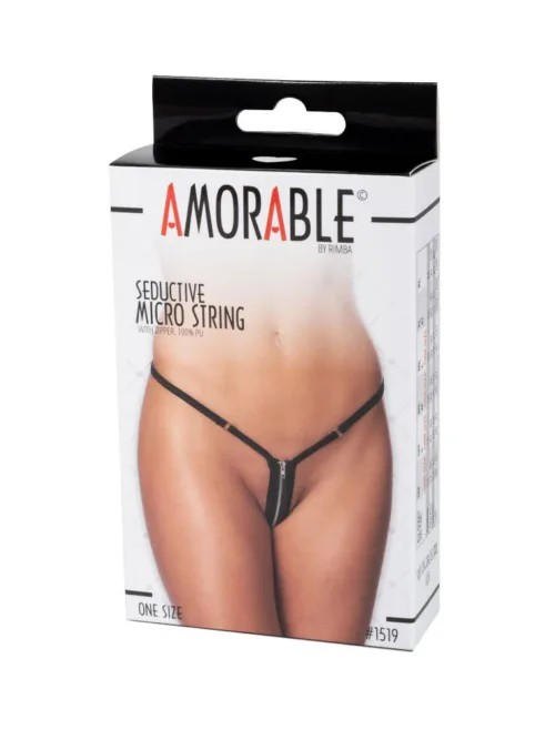 Amorable by Rimba – Mini G-string met Ritssluiting – One Size – Zwart
