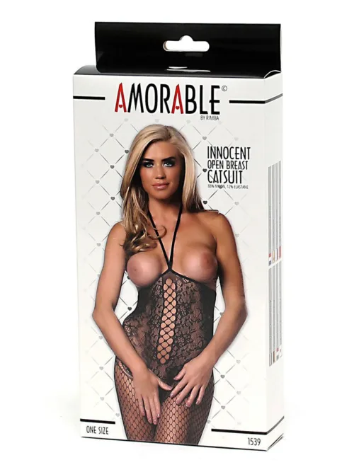 Amorable by Rimba – Catsuit zonder Borstbedekking – One Size – Zwart