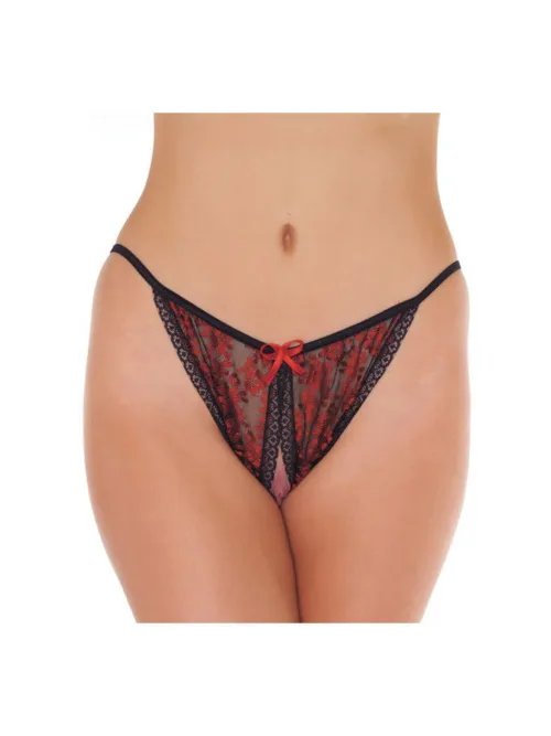 Amorable by Rimba – Open Tanga – One Size – Zwart / Rood