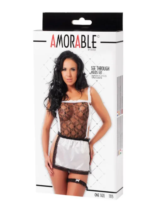 Amorable by Rimba – Serveerster Uniform (3 delig) – One Size – Zwart / Wit
