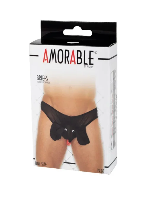 Amorable by Rimba – Doorzichtige string met hondenkop – One Size – Zwart