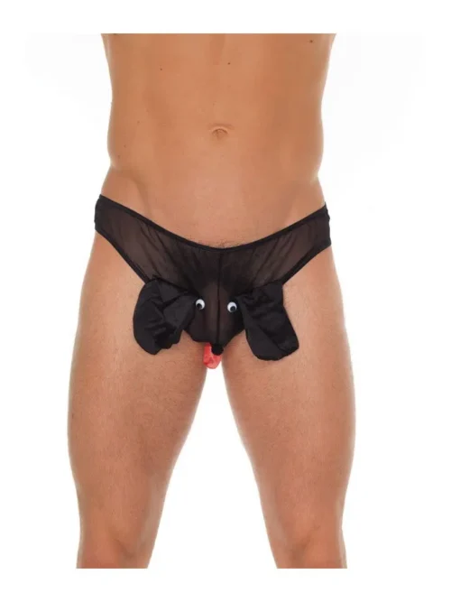Amorable by Rimba – Doorzichtige string met hondenkop – One Size – Zwart