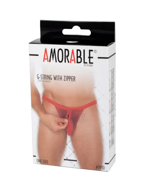 Amorable by Rimba – Doorzichtige string met ritssluiting – One Size – Rood