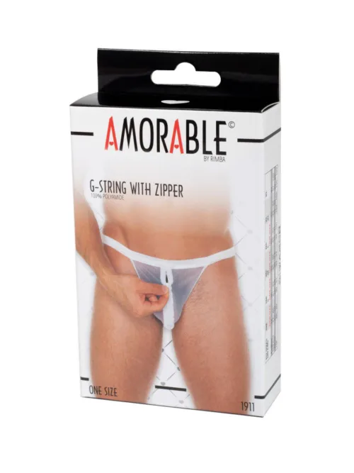 Amorable by Rimba – Doorzichtige string met ritssluiting – One Size – Wit