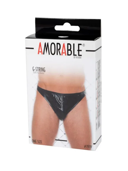 Amorable by Rimba – String met lak look – One Size – Zwart