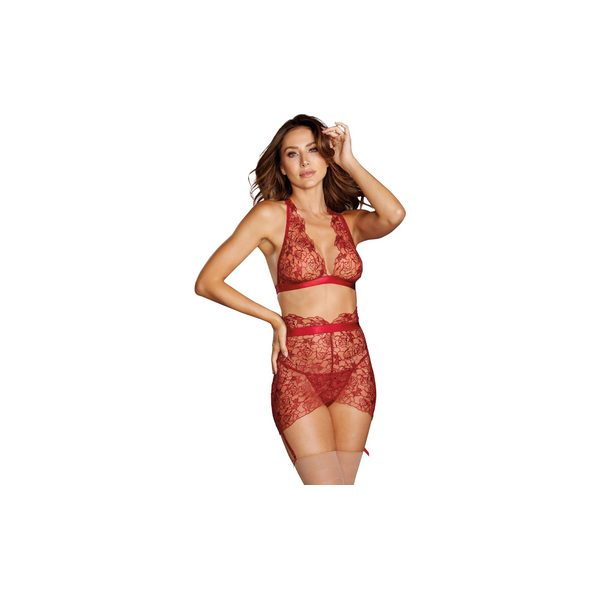 Delicate Floral Embroidery Drie Delen Set - XL - Rood