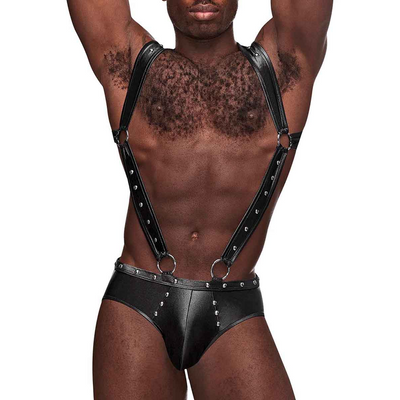 Uranus – Harness Style Open Back Jock Briefs met Suspender Straps – L/XL – Zwart