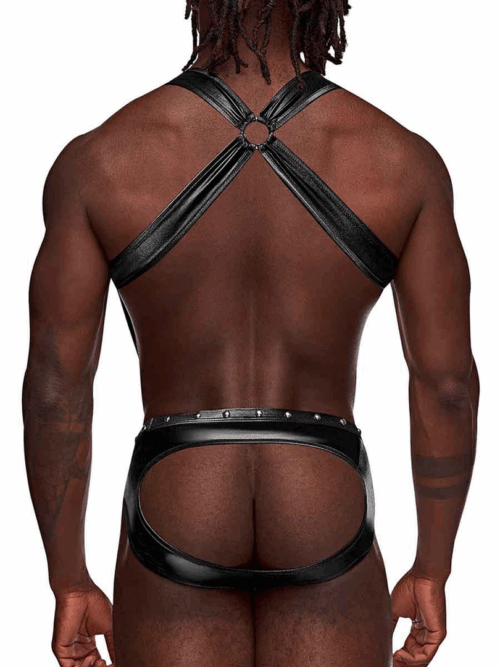 Uranus – Harness Style Open Back Jock Briefs met Suspender Straps – S/M – Zwart