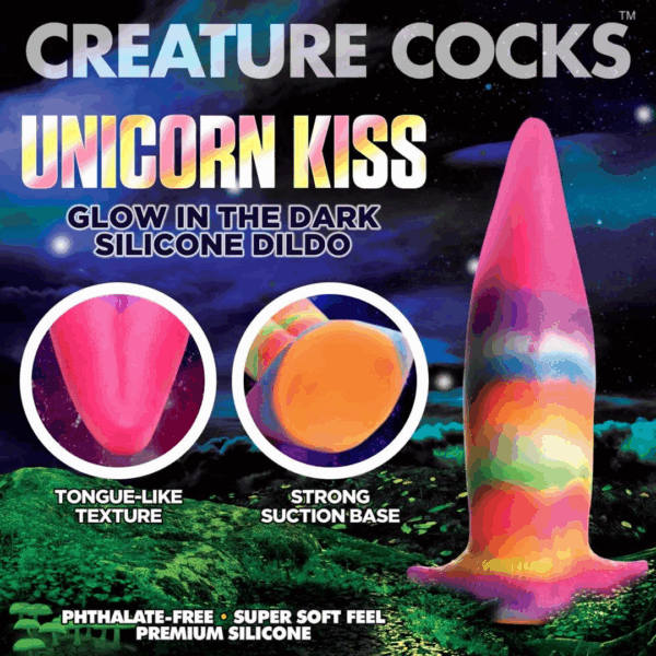 Eenhoorn Tongue - Glow in the Dark - Silicone Dildo - Regenboog - Afbeelding 4