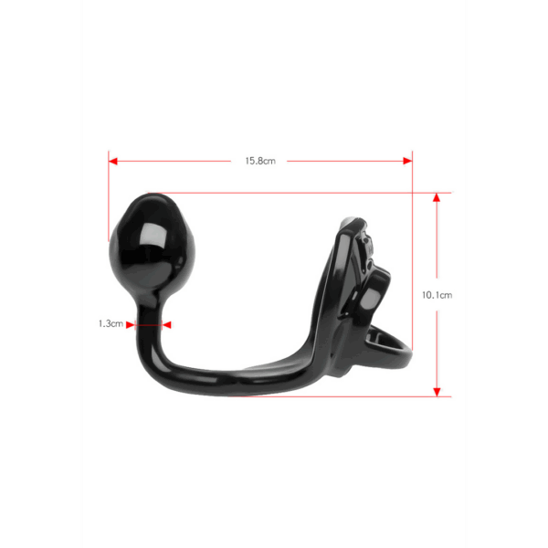Armor Tug Lock - Cockring met Ball Strap en Butt Plug - Medium - Afbeelding 4