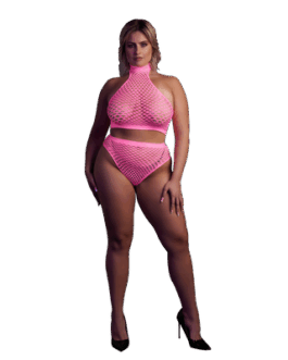 Turtleneck en Hoge Taille Slip – Plus Size – Neon Roze