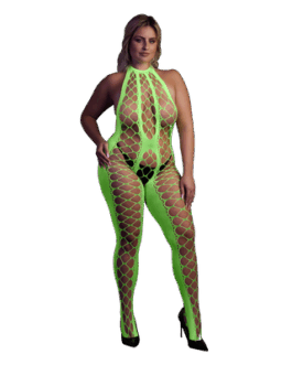 Bodystocking met Halterneck – Plus Size – Neon Groen